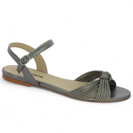 sandale grande taille plate habillée gris métallisé Shoesissime, vue profil sandale grande taille plate habillée gris métallisé Shoesissime, vue profil