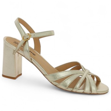 sandale à talon doré grande taille femme élégante Shoesissime, vue profil