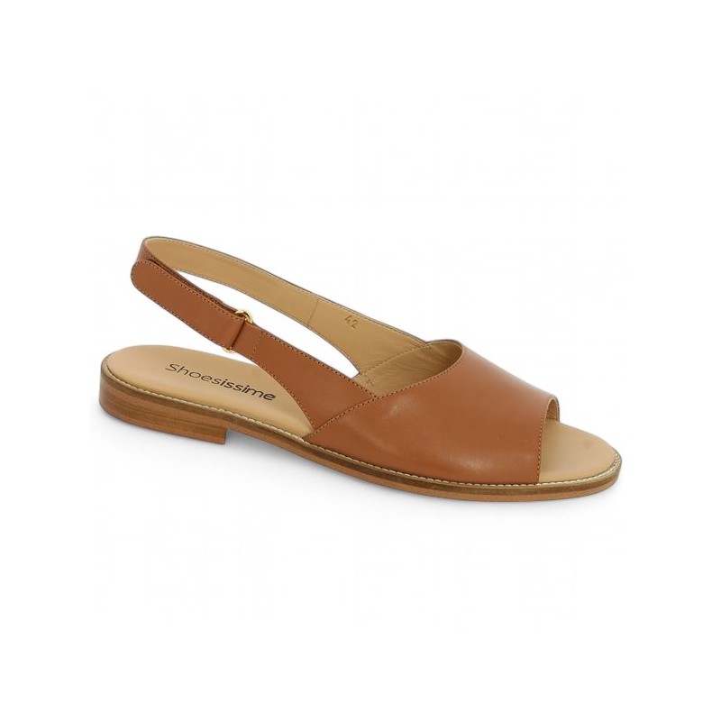 Vera - Camel flat sandal large size - Barefoot 42, 43, 44, 45 women - Shoesissime
