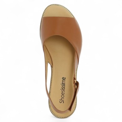 Vera - Camel flat sandal large size - Barefoot 42, 43, 44, 45 women - Shoesissime