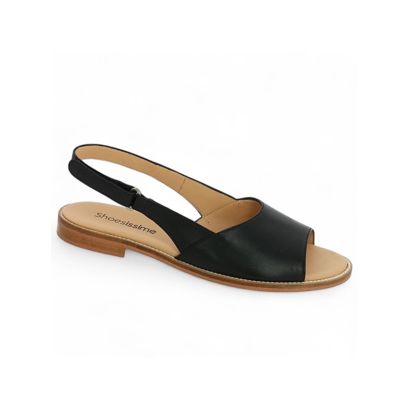 sandalette femme 42, 43, 44, 45 cuir noir Shoesissime, vue profil