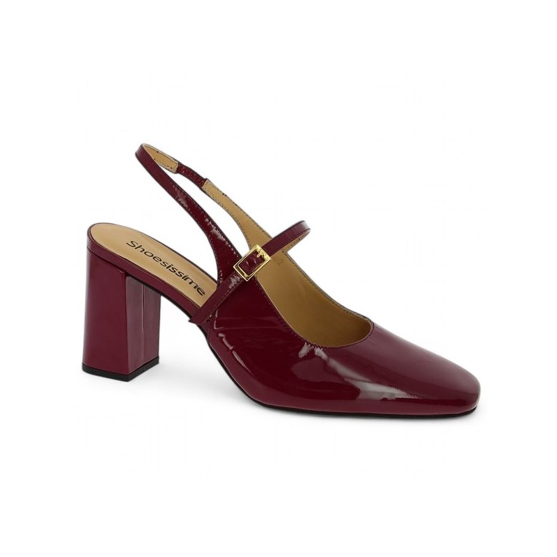 escarpin sling back grande taille vernis bordeaux Shoesissime, vue profil