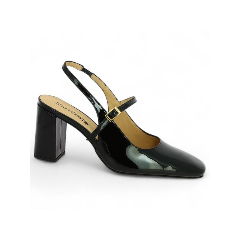 escarpin sling back vernis noir 42, 43, 44, 45 Shoesissime, vue profil