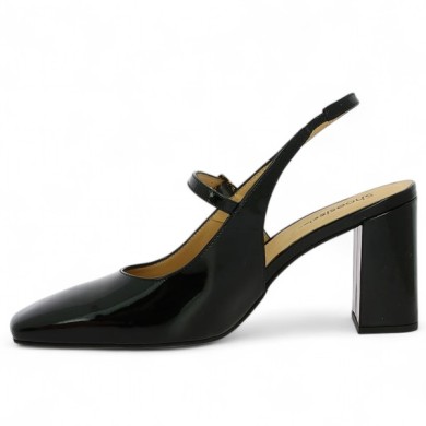 talon femme ouvert vernis noir  grande taille Shoesissime, vue intérieure