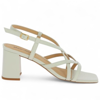 sandale blanche à talon grande pointure femme Shoesissime, vue coté