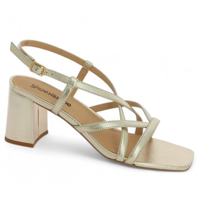 sandale dorée fines brides grande pointure femme Shoesissime, vue profil