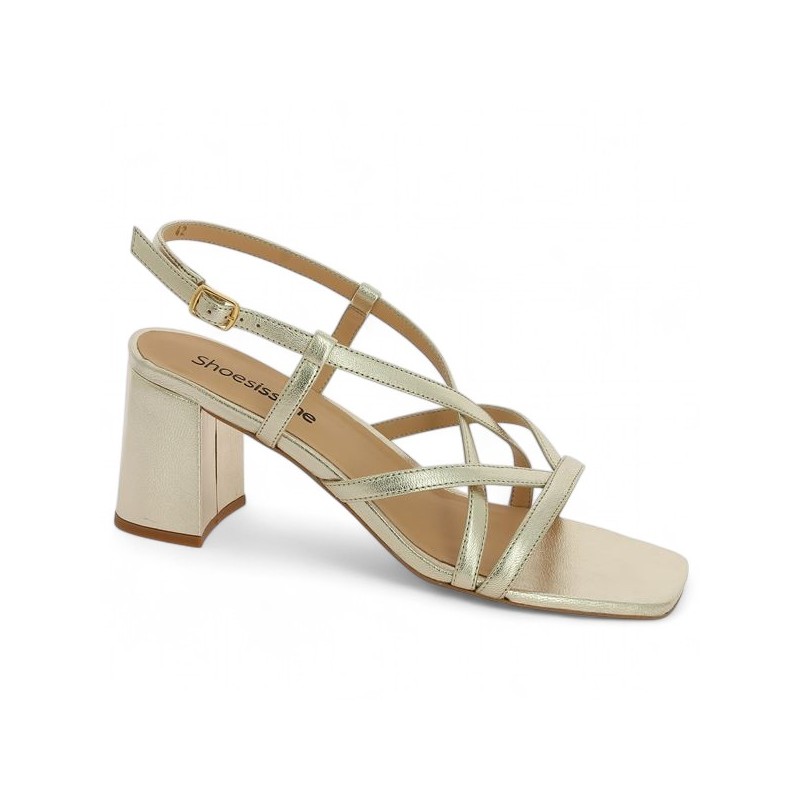sandale dorée fines brides grande pointure femme Shoesissime, vue profil