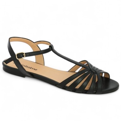 sandale femme plate salomé cuir noir 42, 43, 44, 45 Shoesissime, vue profil