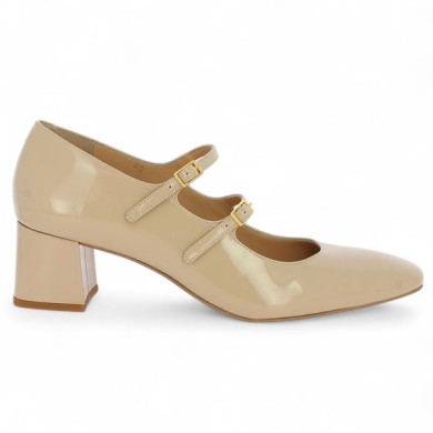 escarpin babies à brides grande taille vernis beige Shoesissime, vue coté