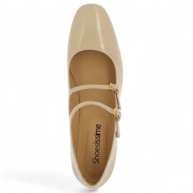 escarpin à brides grande pointure vernis beige nude Shoesissime, vue desssus