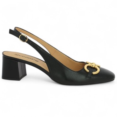 escarpin sling back grande pointure noir bijoux doré Shoesissime, vue coté