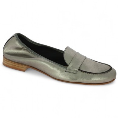 mocassin femme souple léger argent metallisé 42, 43, 44, 45 Shoesissime, vue profil