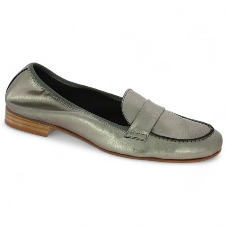 mocassin femme souple léger argent metallisé 42, 43, 44, 45 Shoesissime, vue profil mocassin femme souple léger argent metallisé 42, 43, 44, 45 Shoesissime, vue profil
