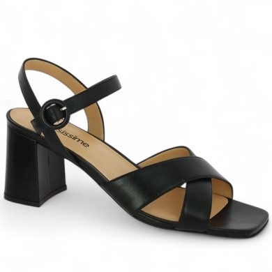 Sandale à talon cuir noir 42, 43, 44, 45 Shoesissime, vue profil