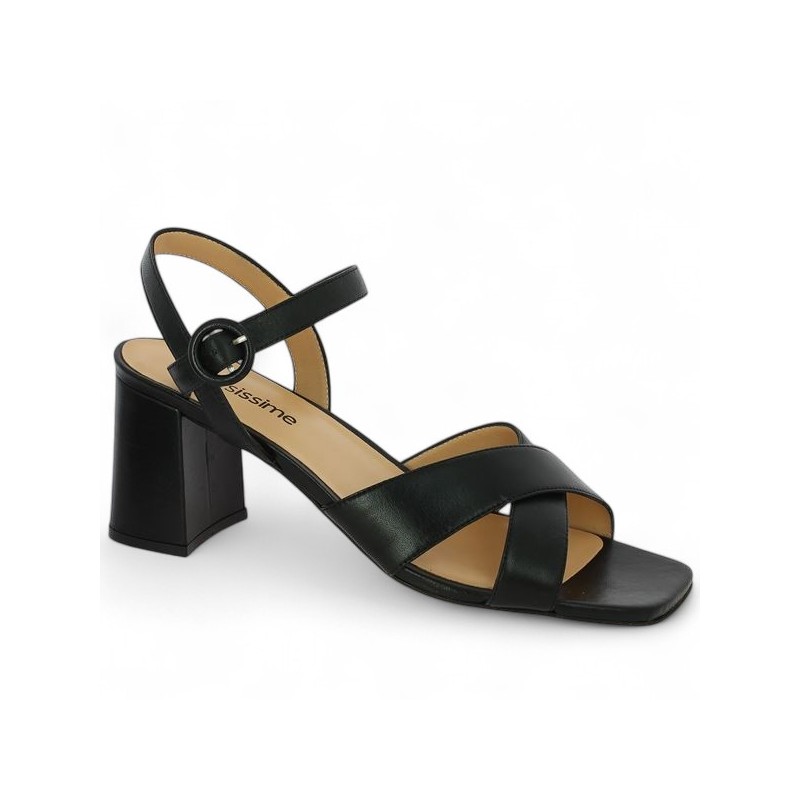 Sandale à talon cuir noir 42, 43, 44, 45 Shoesissime, vue profil