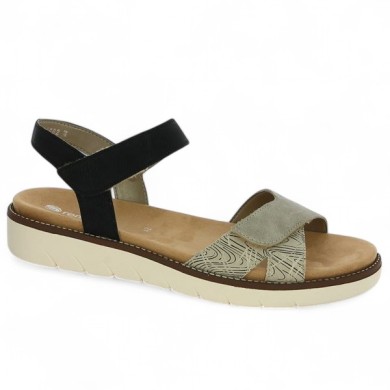 D2049-63 Sandale Remonte scratch beige noire grande taille femme, vue profil