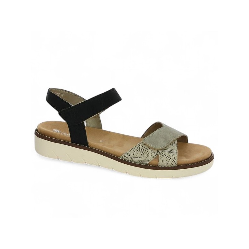 D2049-63 Sandale Remonte scratch beige noire grande taille femme, vue profil