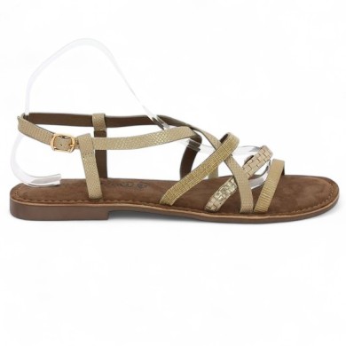 sandalette plate dorée fine femme grande pointure Shoesissime, vue coté