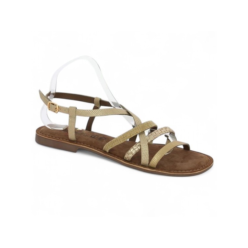 sandale plate dorée fine femme grande taille Shoesissime, vue profil