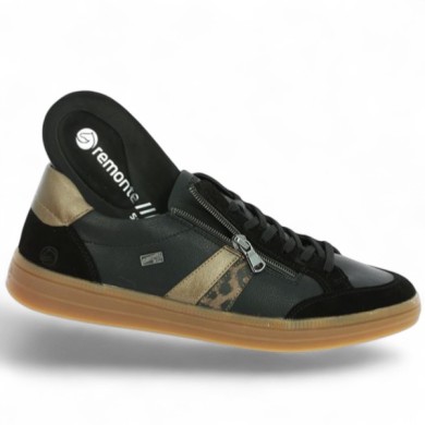 Suzon - Sneakers black and leopard D2C04-03 - Baskets Remonte 42, 43, 44, 45 - Shoesissime