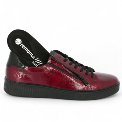 Baskets femme confort 42, 43, 44, 45 vernis bordeaux Remonte, vue détails