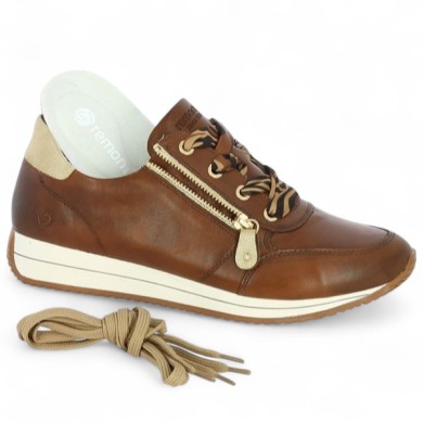 Baskets femme semelle amovible 42, 43, 44, 45 cuir marron mode, vue détails