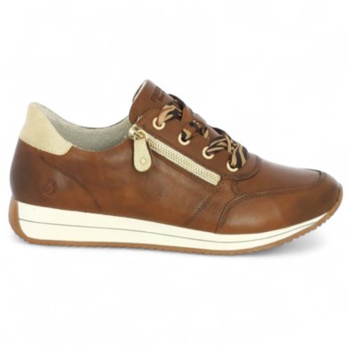 D0H11-25 Sneakers Remonte grande taille femme camel lacets foulard Shoesissime, vue coté