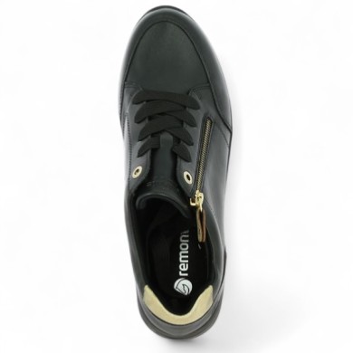 Basket Remonte femme semelle compensée grande pointure noire et dorée Shoesissime, vue dessus