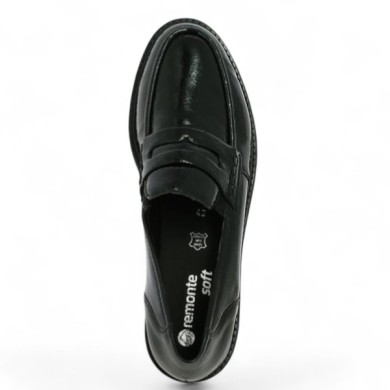 D2Q00-02 Mocassin Remonte vernis noir grande taille femme Shoesissime, vue dessus