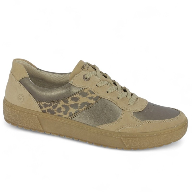 D2T01-61Sneakers femme Remonte léopard et cuir bronze grande taille Shoesissime, vue profil