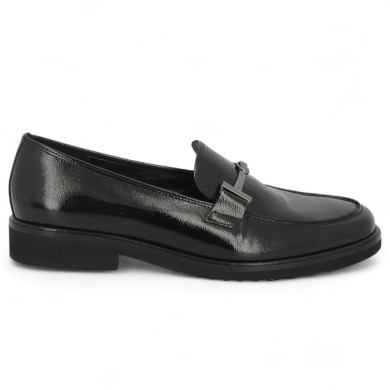 75.211.97 Mocassin femme Gabor 8, 8.5, 9, 9.5 cuir vernis noir et chaine Shoesissime, vue coté