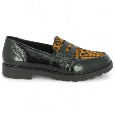 Mocassin D2Q02-03 Remonte tendance cuir vernis et imprimé léopard grande pointure femme 42 43 44 45