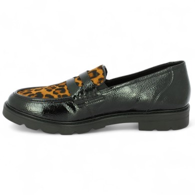 mocassin noir semelle épaisse cuir vernis et léopard grande taille femme Shoesissime, vue intérieure