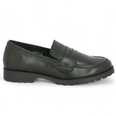 Enola - Sober black loafer with thick sole - Moccasin grande taille femme - Shoesissime
