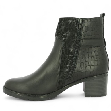 boots à talon Remonte cuir noir et textile fantaisie grande taille femme Shoesissime, vue intérieure