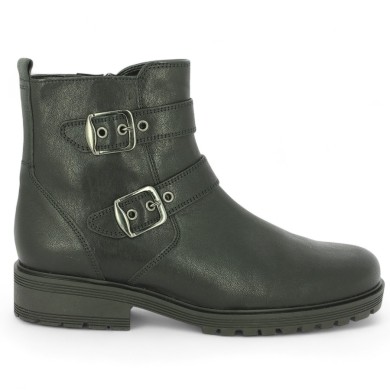 Chaussure en cuir noir style motard Gabor fermeture éclair et semelle amovible grande taille femme Shoesissime, vue coté