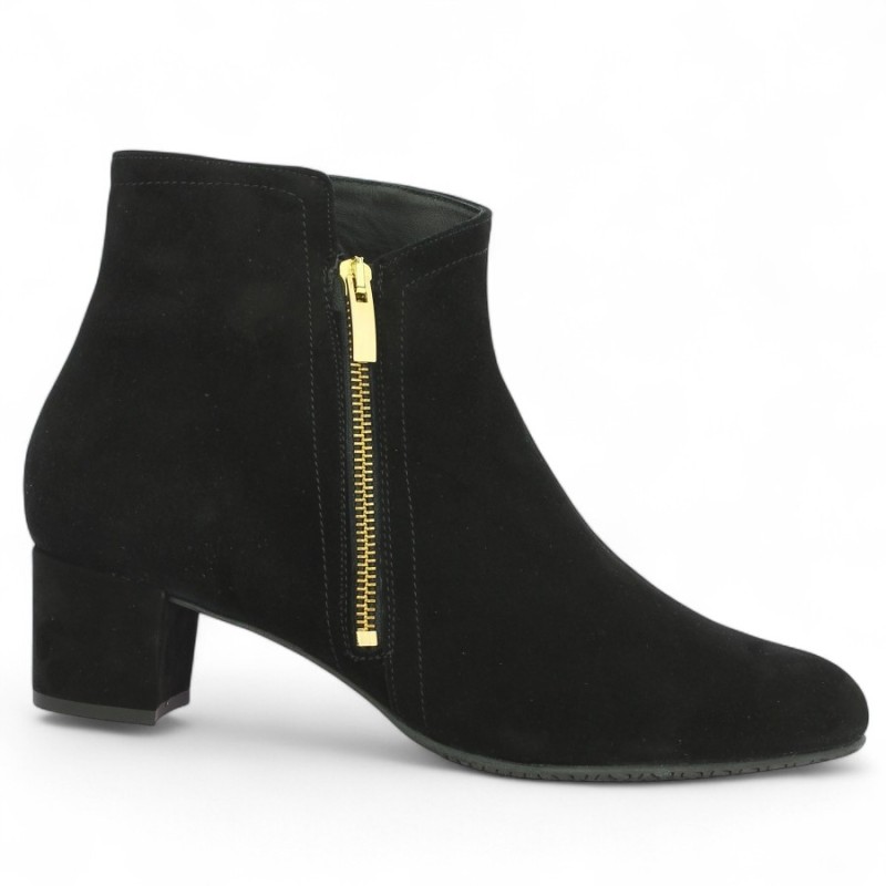 bottine velours noir 42, 43, 44, 45 petit talon grande pointure femme Shoesissime, vue profil