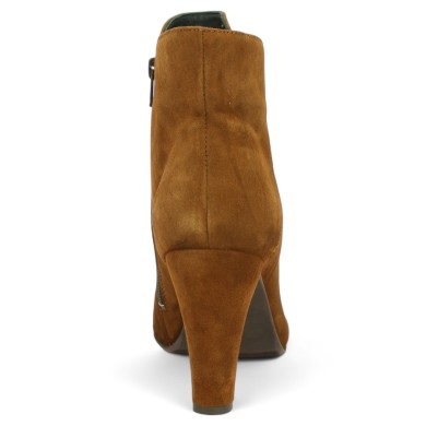 Chaussure mode bottine velours marron sexy et élégante talon 9.5 cm grande taille femme, vue arrière