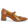 Juliette - Camel patent strap small heel pump - Chaussures grande taille - Shoesissime