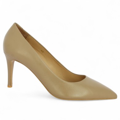 Escarpin cuir beige 42, 43, 44, 45 bout pointu talon fin Shoesissime, vue profil Escarpin cuir beige 42, 43, 44, 45 bout pointu talon fin Shoesissime, vue profil