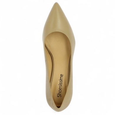 Escarpin bout pointu grande taille femme cuir beige talon fin Shoesissime, vue dessus