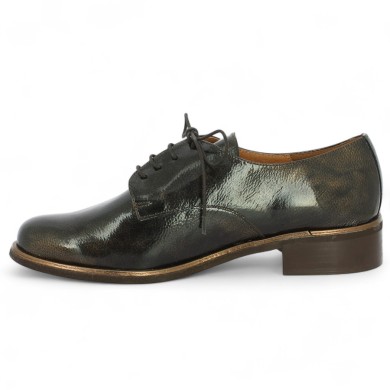 Valerie - Brown patent lace-up shoe - Derby grande taille femme - Shoesissime