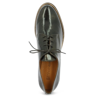 Valerie - Brown patent lace-up shoe - Derby grande taille femme - Shoesissime