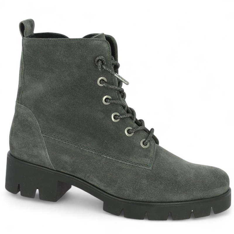 71.711.39 Boots grises Gabor lacets strass grande taille femme Shoesissime, vue profil