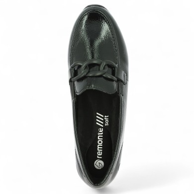 D0H15-02 mocassin vernis noir Remonte grande pointure femme, vue dessus