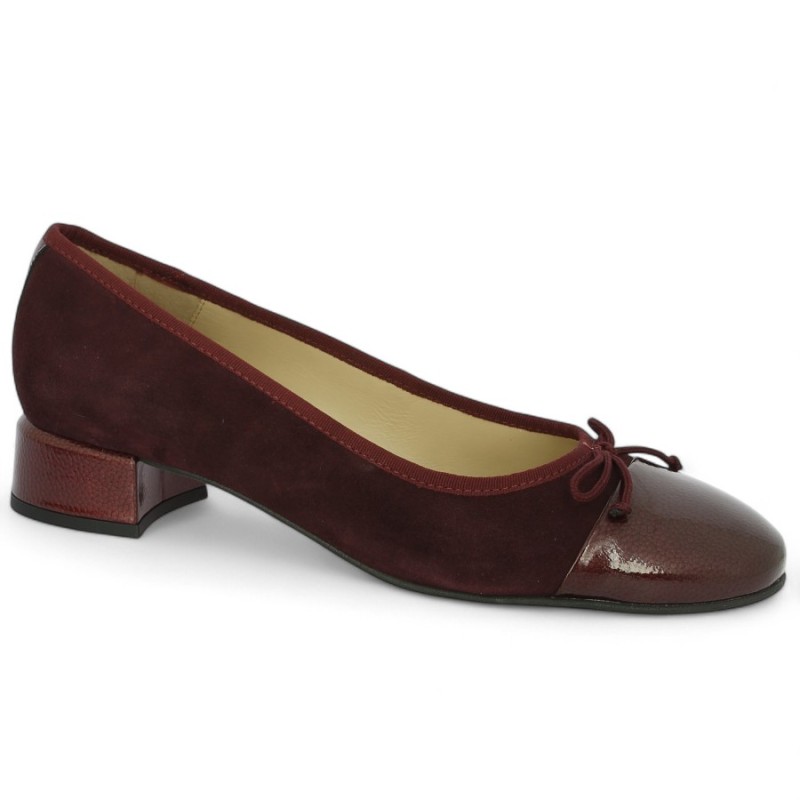 ballerine bordeaux petit talon habillé 42, 43, 44, 45 femme Shoesissime, vue profil