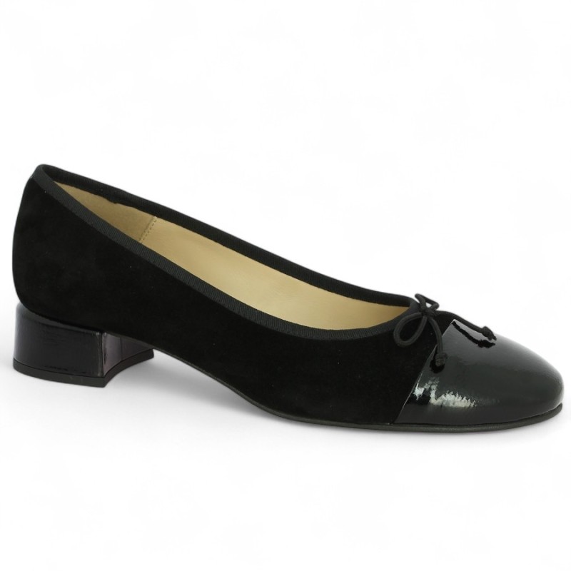ballerine noire velours bout vernis 42, 43, 44, 45 Shoesissime, vue profil