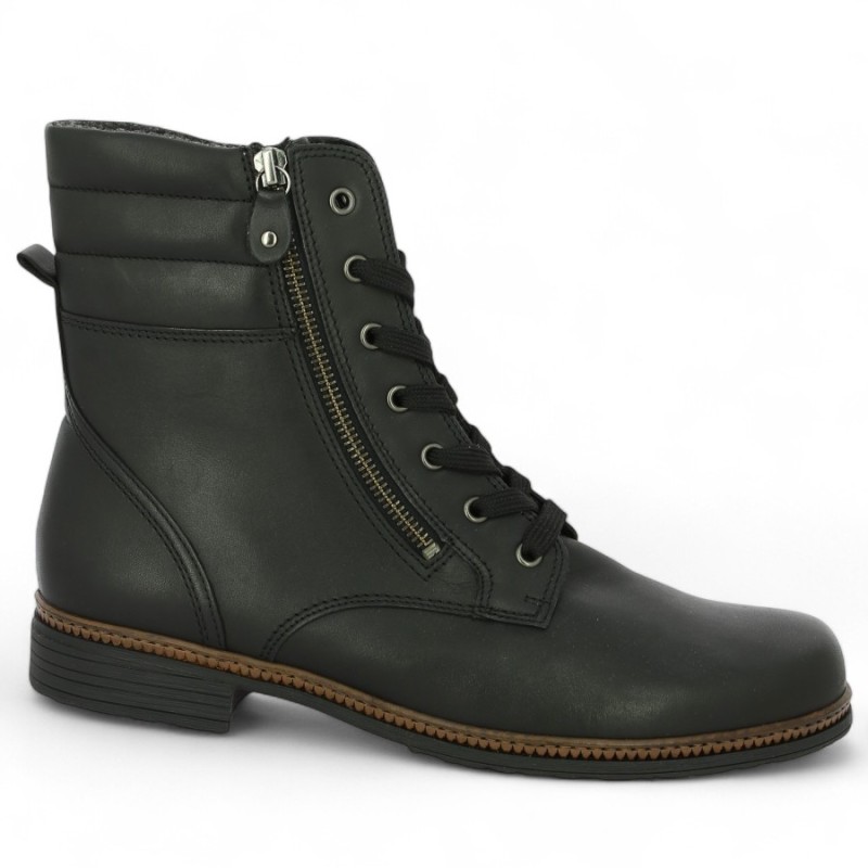 Bottines Gabor 74.672.27 à lacets cuir noir avec liseré marron grande pointure femme 8, 8.5, 9, 9.5 Shoesissime, vue profil
