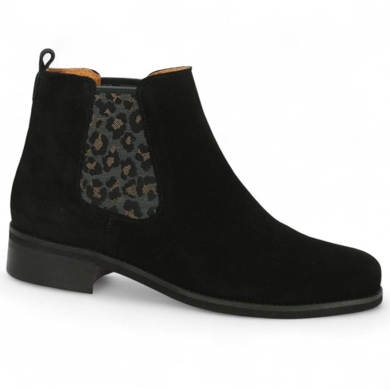 bottines noire femme élastique Léopard 42, 43, 44, 45 Shoesissime, vue profil