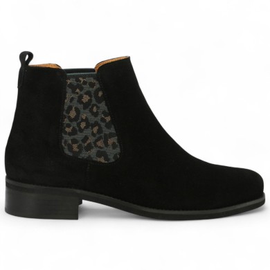 bottines velours noire femme élastique Léopard grande pointure Shoesissime, vue coté